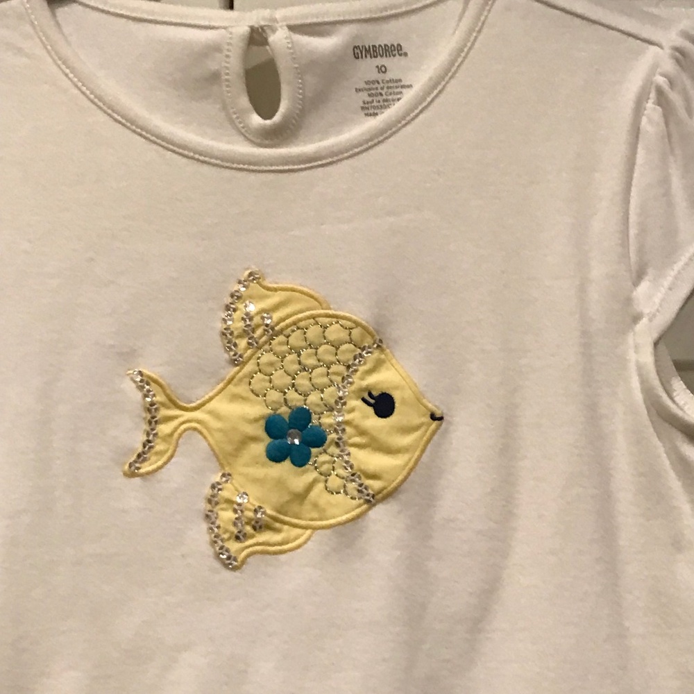 Gymboree girls, white shirt with Jeweled Fish, SZ 10, EUC